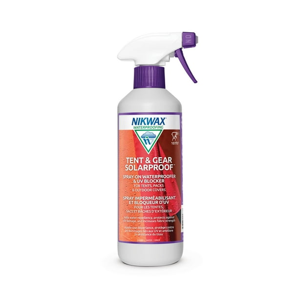 Nikwax Tent & Gear, Tent & Gear Solarproof, 500 ml, impermeabilización en aerosol y protector UV, protector contra la lluvia, restaura la repelencia al agua DWR en telas para exteriores, moscas para l