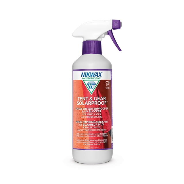 Nikwax Tent & Gear, Tent & Gear Solarproof, 500 ml, impermeabilización en aerosol y protector UV, protector contra la lluvia, restaura la repelencia al agua DWR en telas para exteriores, moscas para l