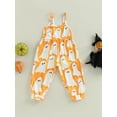 thumbnail image 2 of Bagilaanoe Toddler Baby Girl Halloween Jumpsuit Sleeveless Ghost/Cartoon Cat Pumpkin Print Romper Sling Overalls 1T 2T 3T 4T 5T 6T Kids Long Pants Casual Outfits, 2 of 9