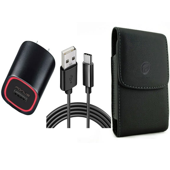 Home Charger & Case Belt Clip for iPhone 15 Pro Max - 2.4A USB Cable TYPE-C 6ft and Leather Holster Cover Pouch A3Z for iPhone 15 Pro Max (6.7")