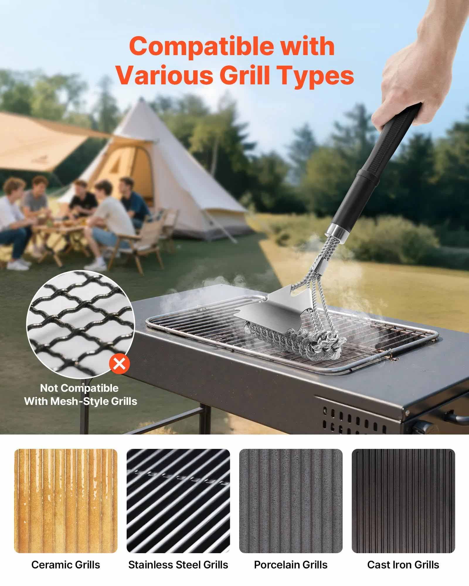 BBQ Grill Brush and Scraper Stainless Steel Bristle Free Grill Cleaner