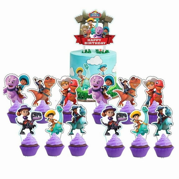 Dino Ranch Cake Topper CupcakeS Set Birthday Party Supplies Decoration Decor Kit