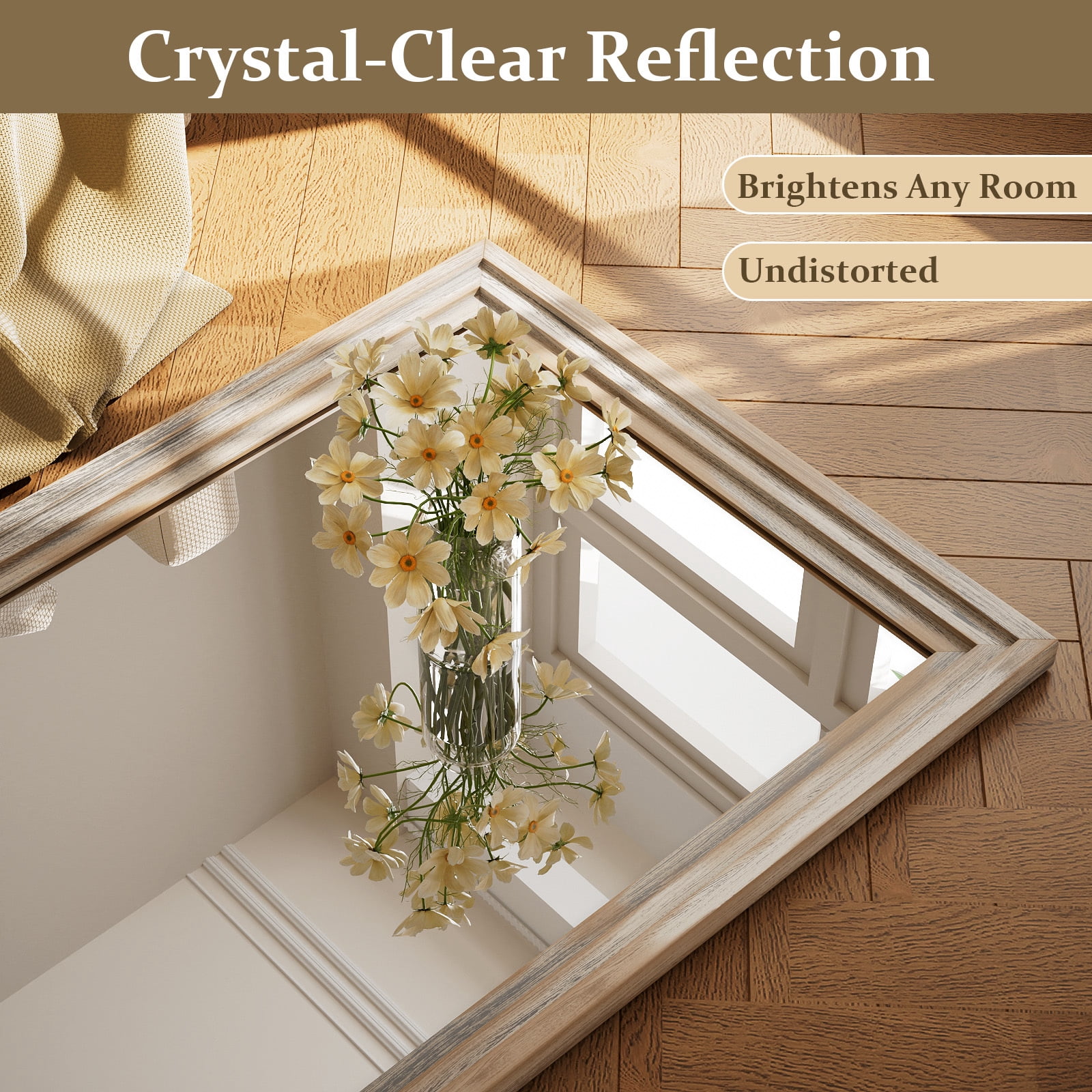 Easy4Home 65"x22" Wooden Full Length Mirror Rectangle Floor Mirror Wall Mounted, White