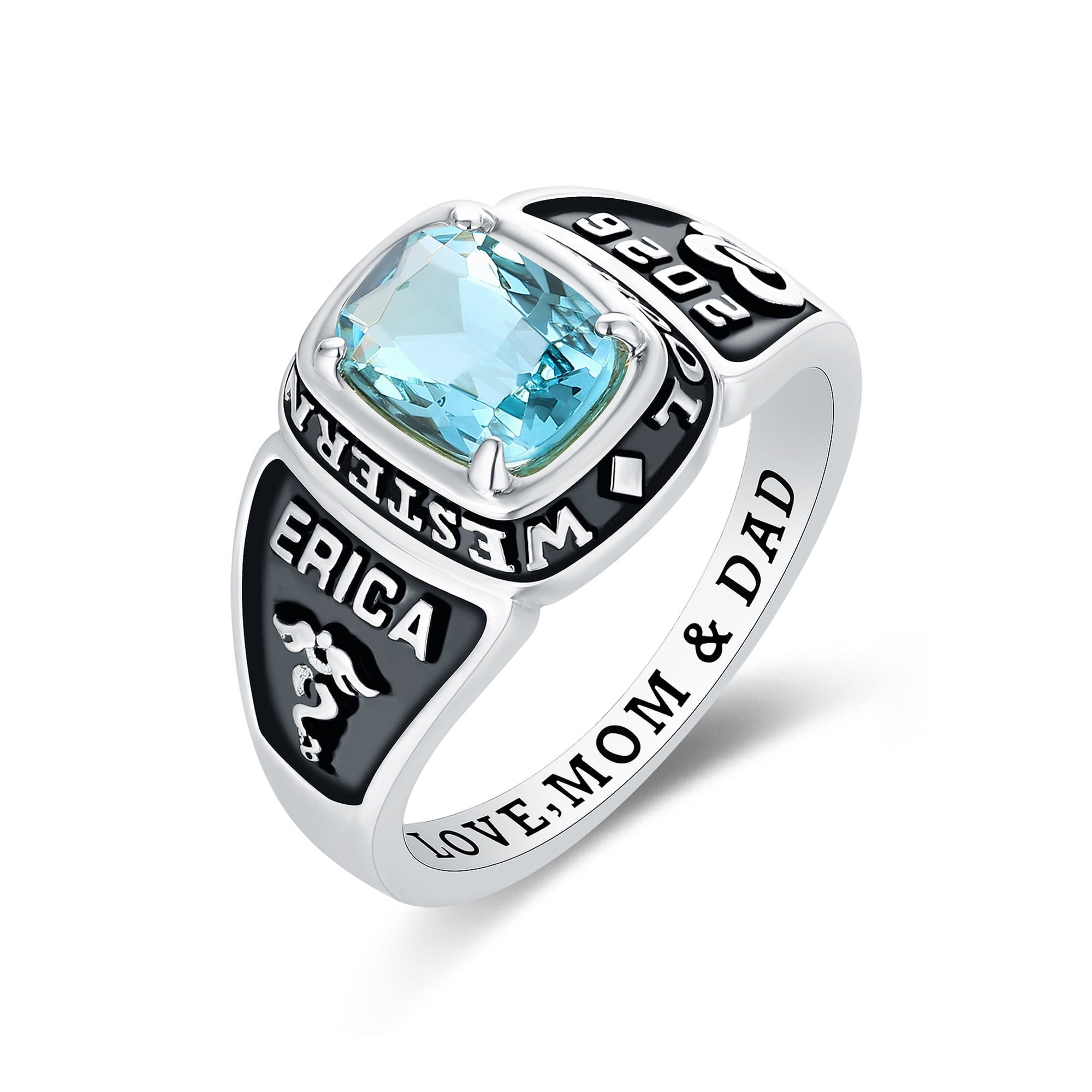 Mementos Jewelry Customized Eternal 10kt White Gold Women's Class Rings for High School College