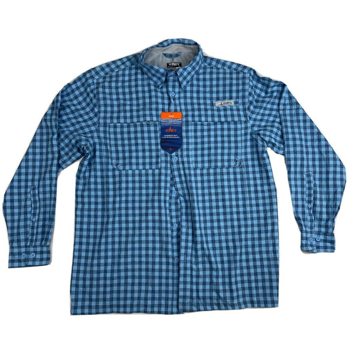 Habit Men's UPF 40+ Harbor Bay Long Sleeve River Shirt (Sharkskin Plaid, L)  