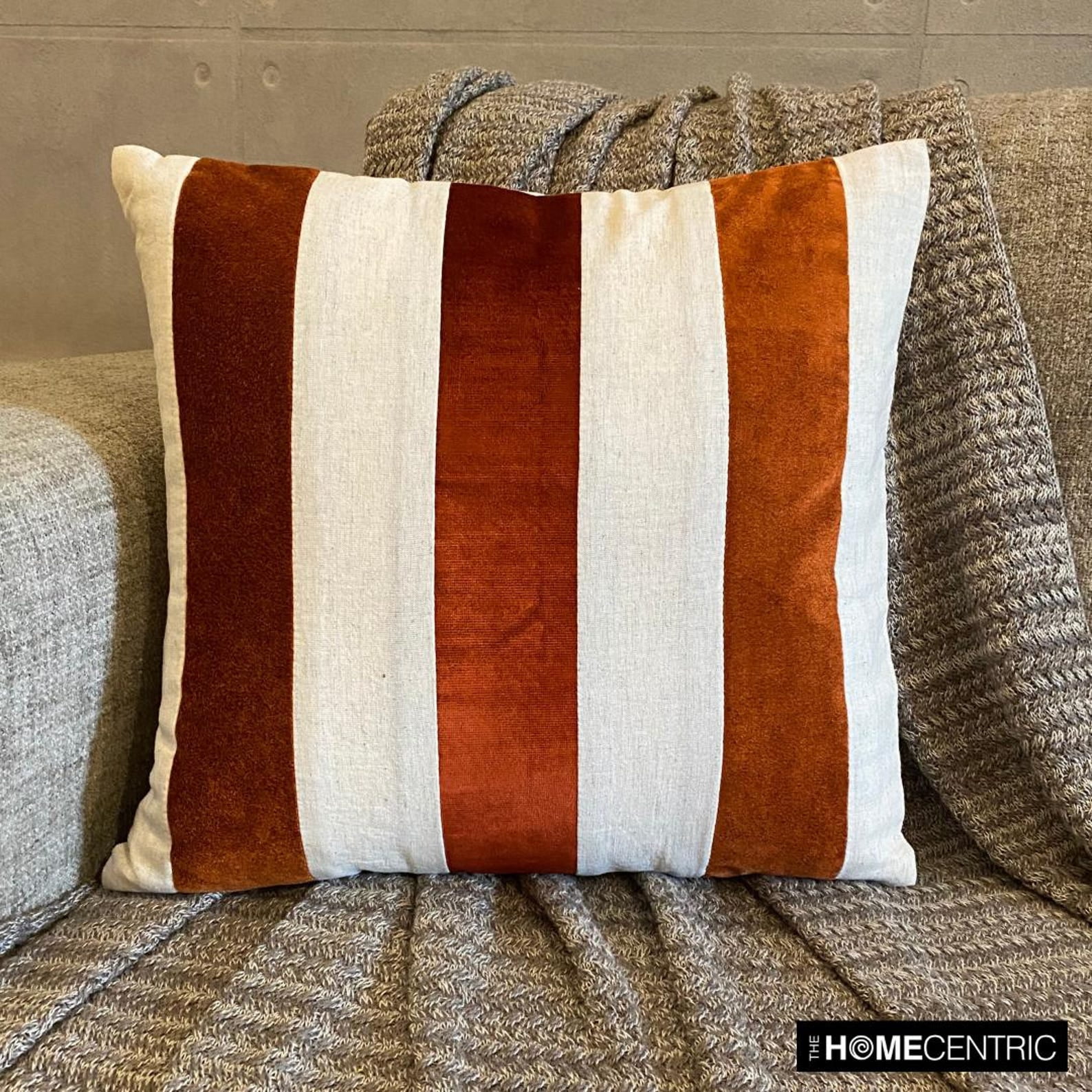 Autumn Throw Pillow covers Orange 26"x26" (65x65 cm) Velvet & Linen Patchwork, Striped, Color Block, Halloween, Fall, Autumn Decor, Fall Home Décor Pillowcase, Modern - Velvet Band Orange
