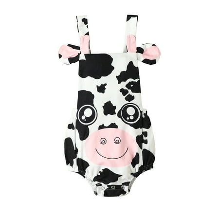 

Toddler Girl Clothes Boysleeveless Deer Cartoon Dairy Cow Prints Romper Backless Clothes