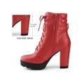 thumbnail image 2 of BLISSFUL STEP Women's Ankle Boots Chunky Heel Lace Up Buckle Platform Side Zipper Round Toe Boots Red 6.5, 2 of 6