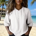 thumbnail image 6 of HOMBOM Summer Tops for Women Boho V-Neck Cotton Linen White Ruffled Embroidered Shirt for Ladies 3/4 Sleeve Casual Loose Blouse, 6 of 9