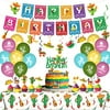 WILDPARTY Mexican Themed Party Decorations Fiesta Happy Birthday Mexican Party Supplies Include Mexican Banner Cactus Taco Cake Toppers Hanging Swirls Balloons Table Cover