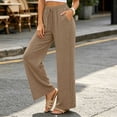 thumbnail image 6 of Plus Size Women's Solid Lace Elastic Waist Long Pants with Side Pockets, Polyester Casual Pants, Mid Waisted Pants, Pants for Women, Straight Leg Dressy Casual Trousers | UKHCCC,Khaki 2XL, 6 of 9