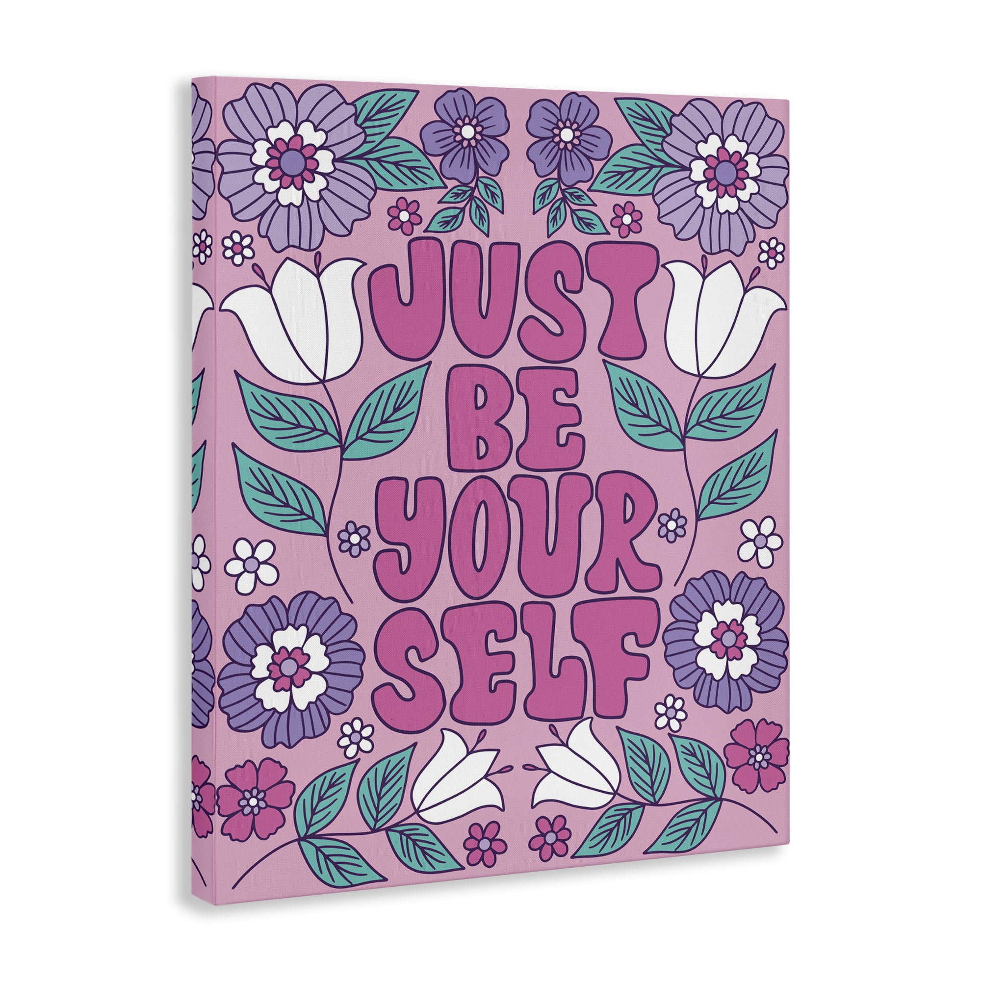 Stupell Industries Retro Floral Be Yourself Plants & Flowers Painting Wrapped Canvas Art Print Wall Art, 30 x 40