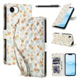thumbnail image 1 of Wallet Case for iPhone 16e , PU Leather Phone Cover Kickstand RFID Blocking Flip Case Card Slots Wrist Strap Relief Engraved Pattern Magnetic With Stylus Pen, Orange Flower, 1 of 10