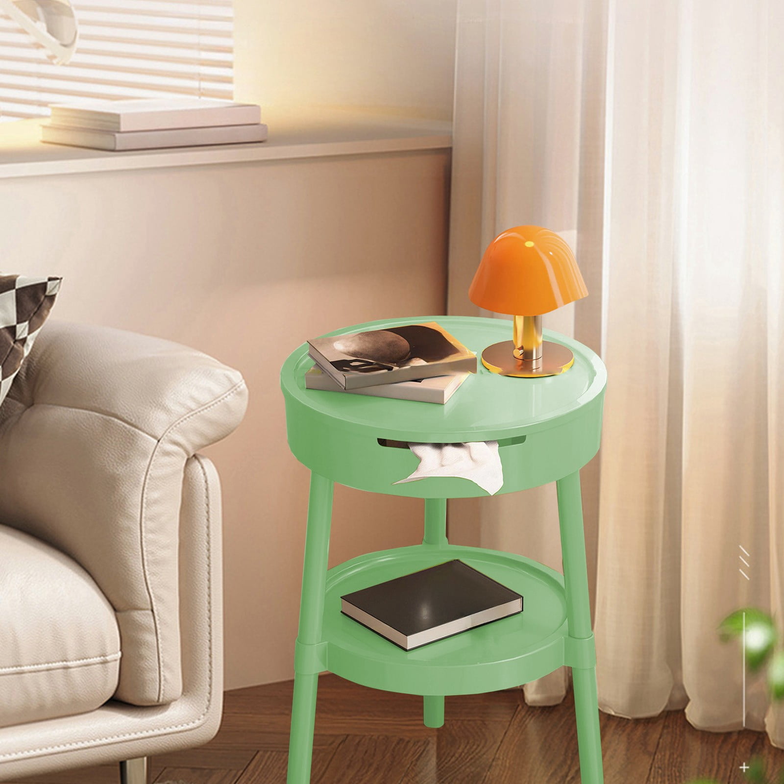 Modern Multifunctional Side Table with Drawer Storage Shelf for Living Room Bedroom Office, Portable Lightweight End Table Nightstand Study Desk Organizer