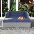 thumbnail image 6 of SOLAURA 4-Piece Outdoor Daybed Patio Gray Wicker Sectional Sofa Set with Navy Blue Cushions, 6 of 7