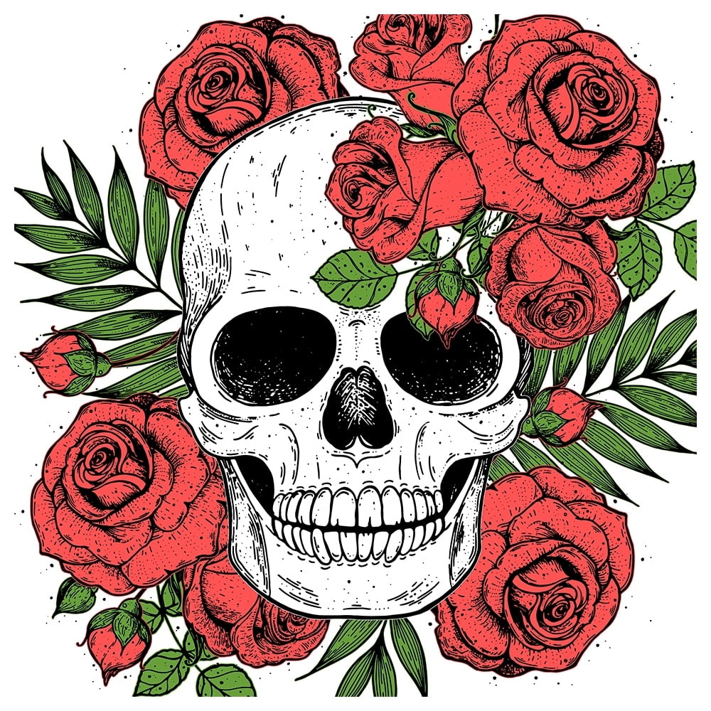 Skull with Roses Around-14"x14" Canvas Artwork 16 x 20