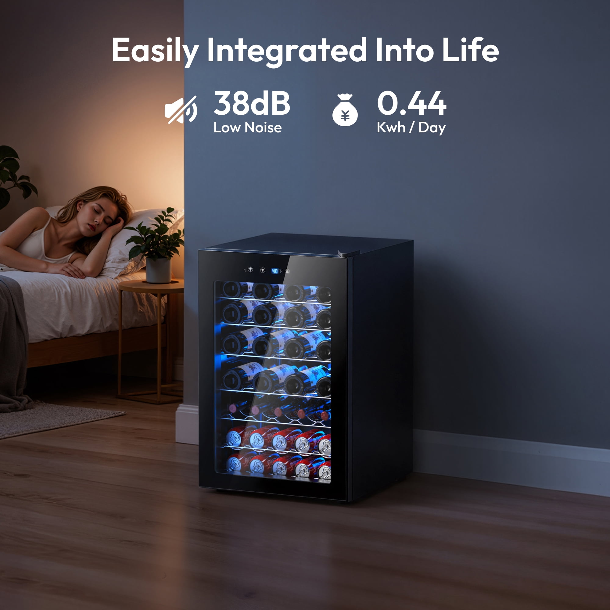 EUHOMY 44 Bottle Wine Cooler Refrigerator-Mini Fridge Glass Door for Beer Drinks Wines with Adjust Temperature Blue LED