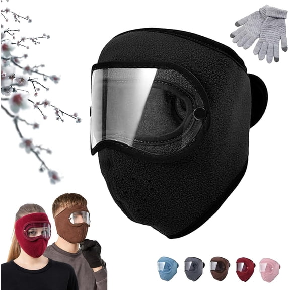 Fluffy Thermal Mask with Removable Goggles, Winter Breathable Warm Masks with Full Face Protection
