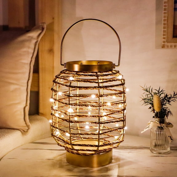 Battery Operated Table Lamp 7.7 "H Metal Cage LED Cordless Lamp with 6-Hour Timer, Vintage Decorative Fairy Lights Lantern for Indoor/Outdoor Bedrooms Weddings Parties Patio Events