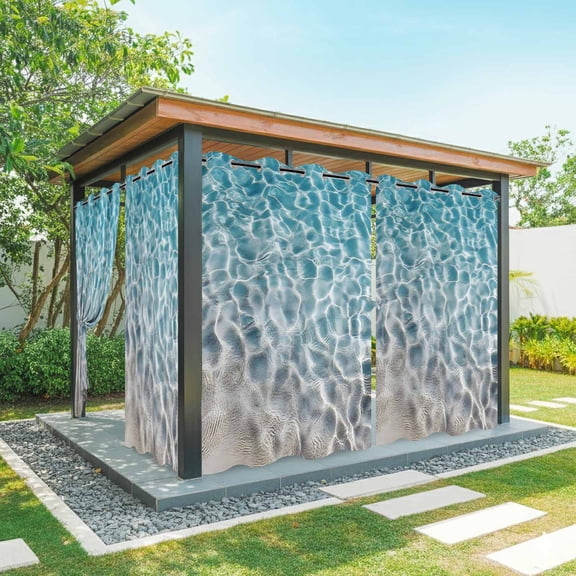 Water Ripple Outdoor Curtains for Patio Waterproof, Ocean Art Realistic Sea Sand Grommet Curtains for Porch Outside Privacy Drape for Gazebo Garden Pergola, 1 Panel, 54x108in