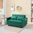 thumbnail image 3 of Velvet Sofa Bed, 3-in-1 Convertible Sleeper Sofa, Small Love Seat with Pocket & Pillow, Modern Pull Out Bed for Living Room, Apartment, Guest Room, Green, 3 of 15