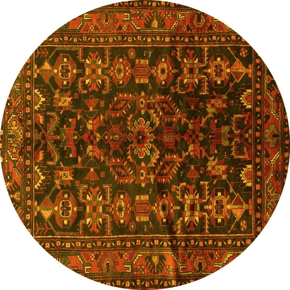 Ahgly Company Machine Washable Indoor Round Persian Yellow Traditional Area Rugs, 5' Round
