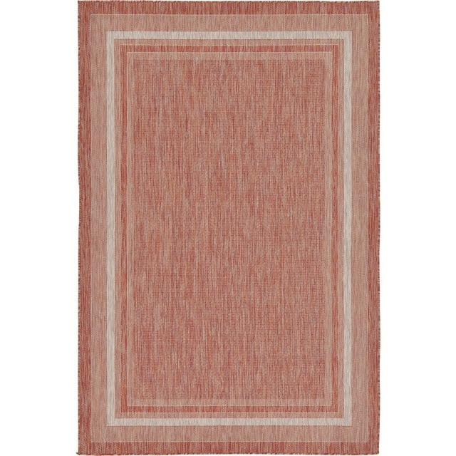 Unique Loom Tapis d'Extérieur Collection Transitionnel Intérieur et Extérieur Casual Solide Ton sur Ton, 6 x 9 Pi, Rouge Rouille/beige