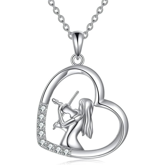 YFN 925 Sterling Silver Violin Necklace Music Students Graduation Gift Musician Jewelry for Women