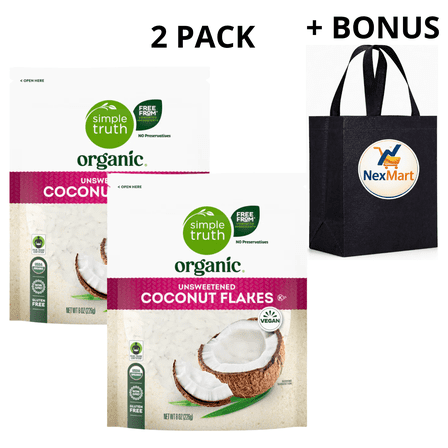 Simple Truth Organic Unsweetened Coconut Flakes Vegan Gluten Free 8 oz, 2 Pack