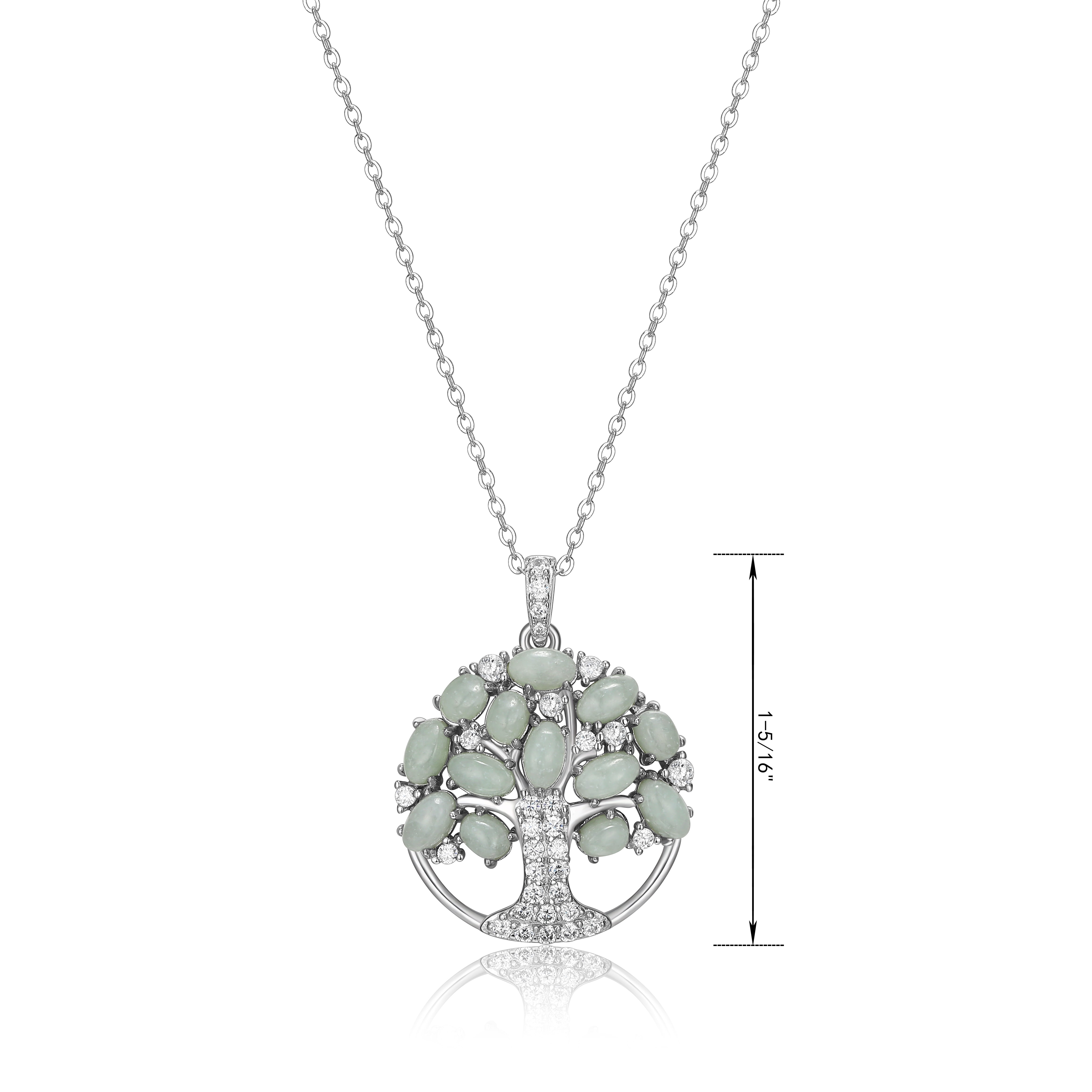 Forever Facets Genuine Green Jade Tree of Life Necklace in Sterling Silver