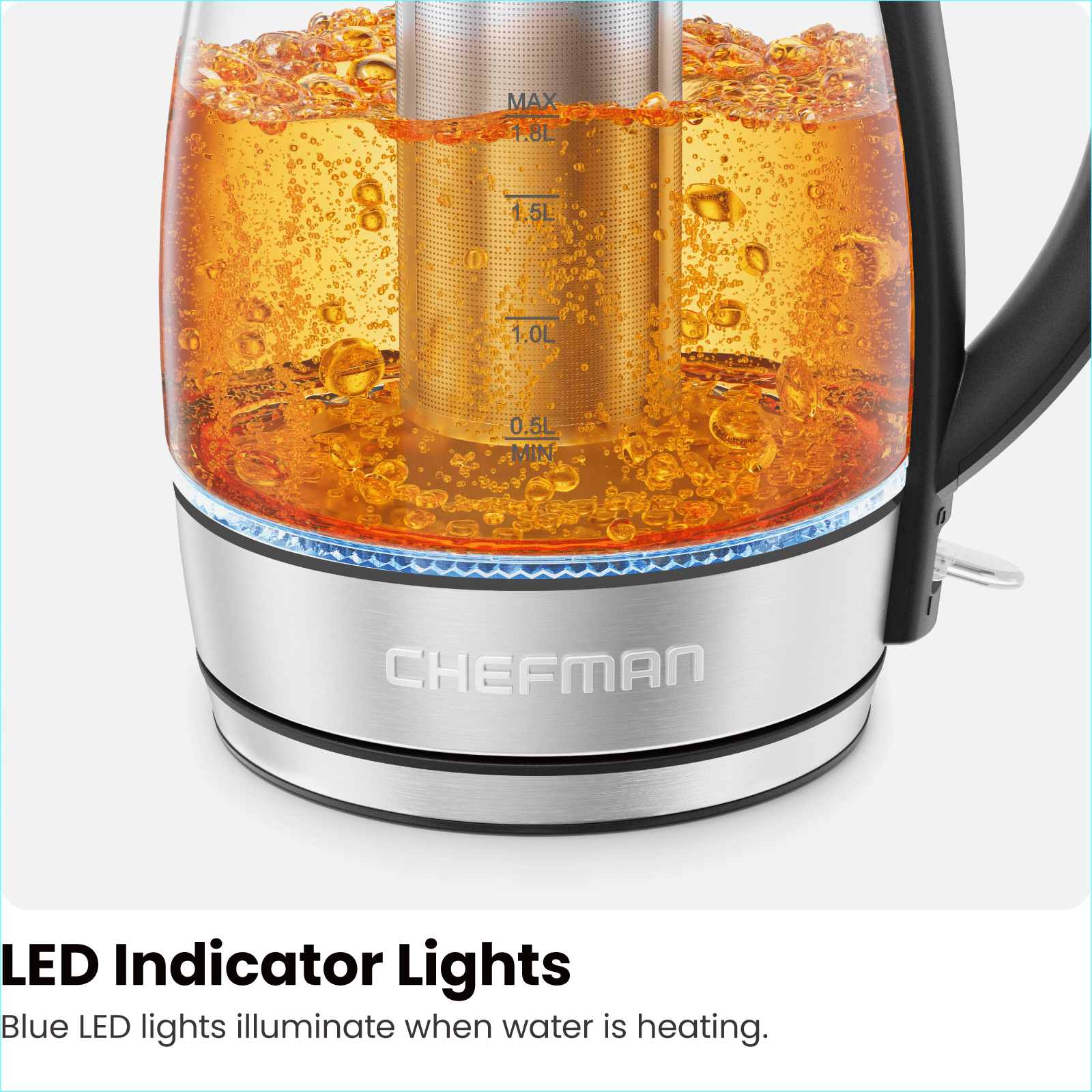 Chefman Fast Boiling 1.8L Electric Glass Kettle, Removable Tea Infuser