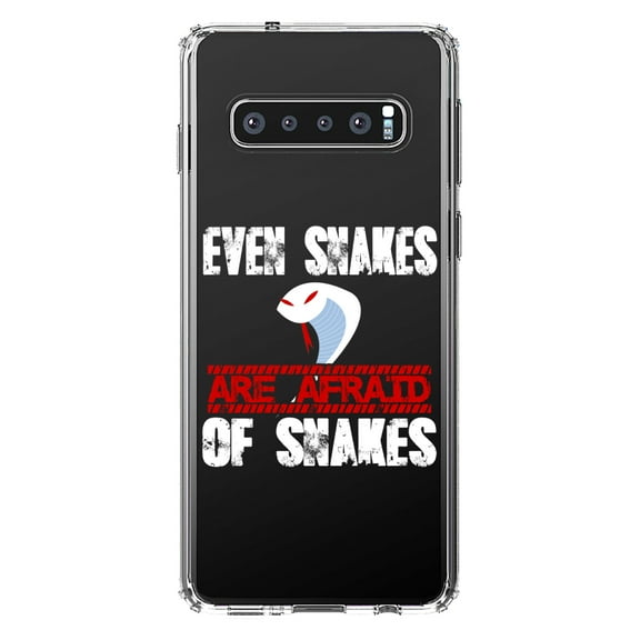 DistinctInk Clear Shockproof Hybrid Case for Samsung Galaxy S10  PLUS (6.4" Screen) - TPU Bumper Acrylic Back Tempered Glass Screen Protector - Even Snakes are Afraid of Snakes
