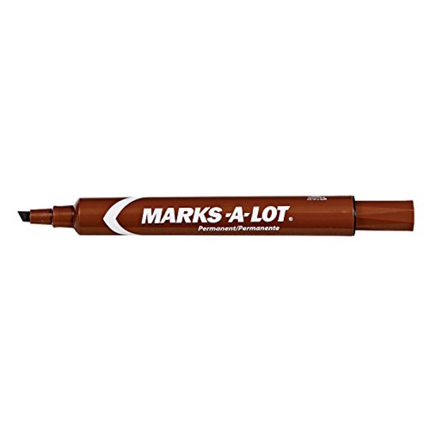 MarksALot Large Chisel Tip Permanent Marker, Brown, Box of 12 (8881
