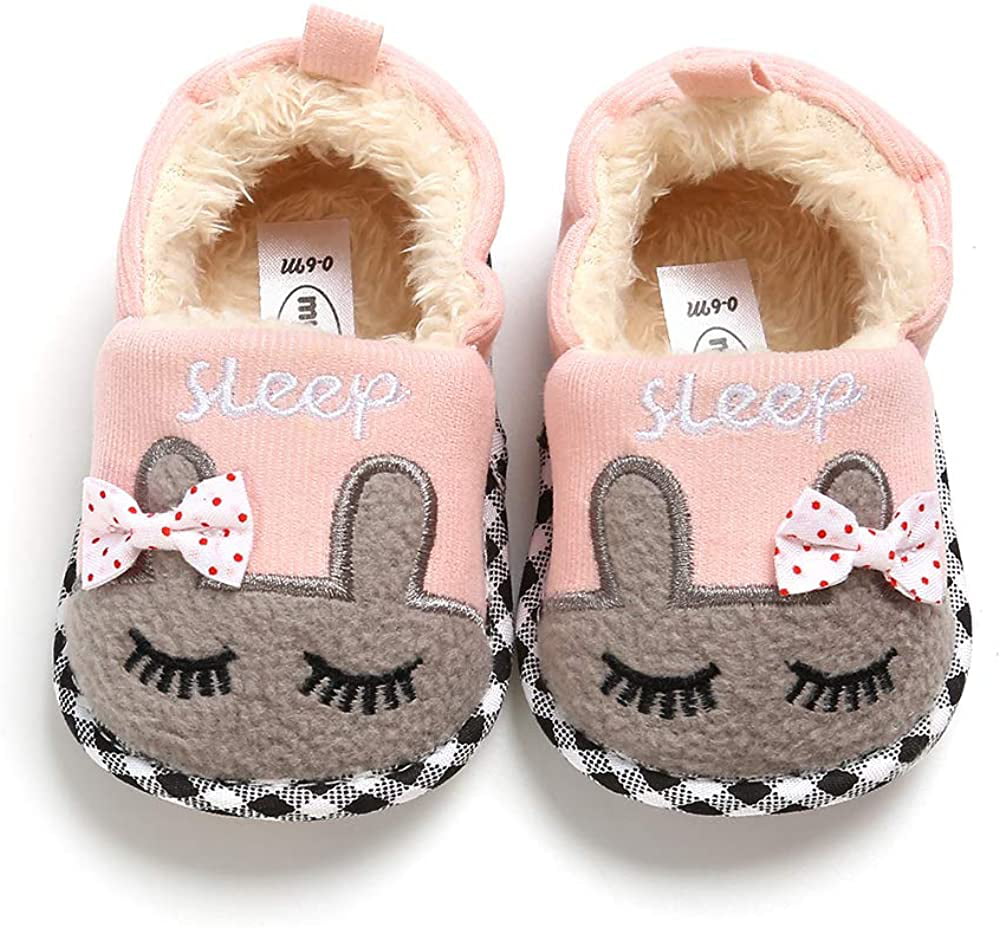 Sawimlgy Newborn Infant Baby Boys Girls Cute Cartoon Slipper Soft Non Skid Sole Slip On House Animal Indoor Sock Shoes Crib Moccasins for New Walkers 