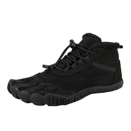 

Povozer Winter Men Non Slip Water Proof Warm Plush and Thick Snow Boots Five Toe Outdoor Sports Cycling and Hiking Cotton Shoes(Black 9)