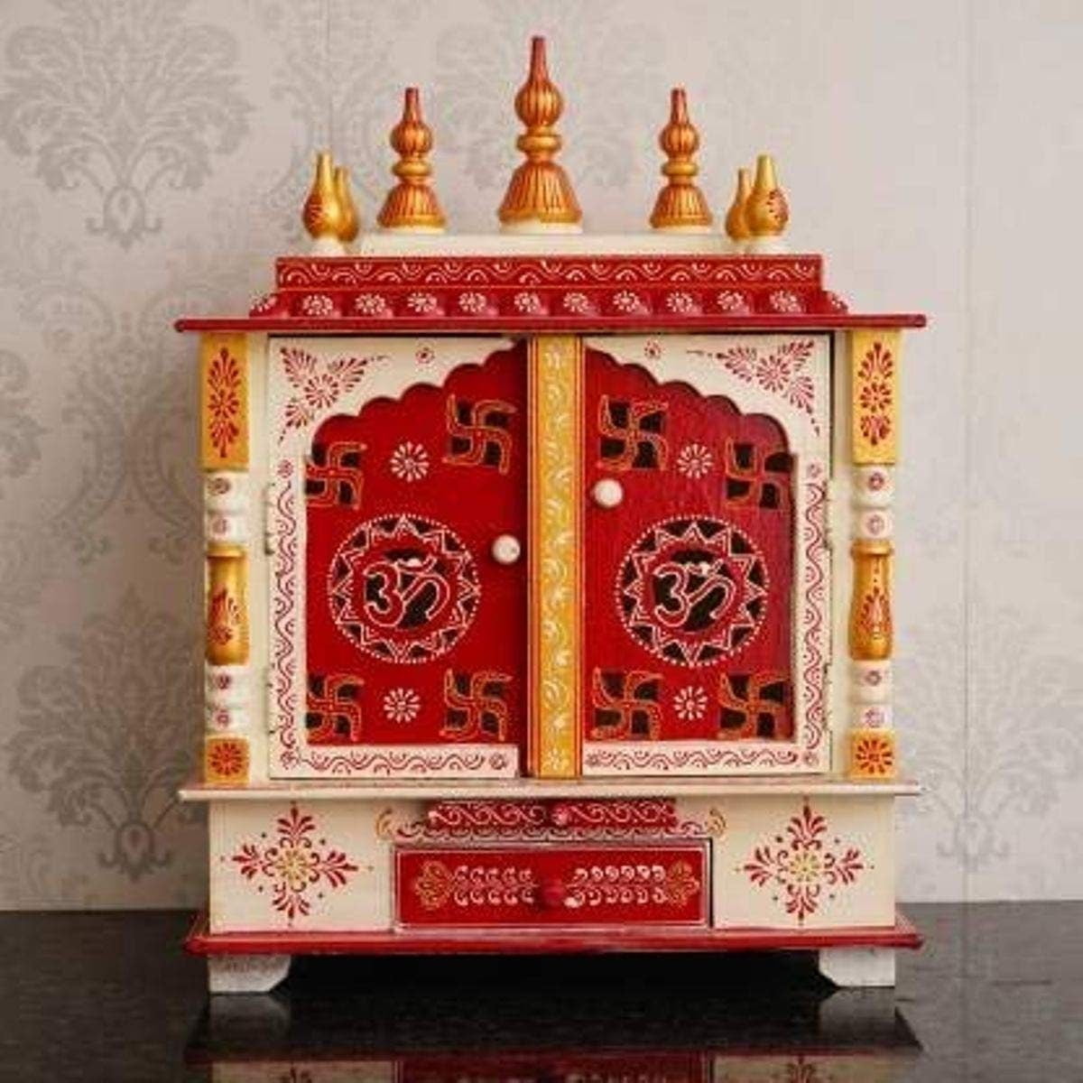 Wooden Handpainted Antique Mandir For Home / Rajisthani Mandir / MDF