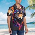 thumbnail image 5 of Daiia Colorful Wolf Head Hawaiian Shirt for Men Gentle Cotton Regular Short Sleeve Casual-Small, 5 of 9