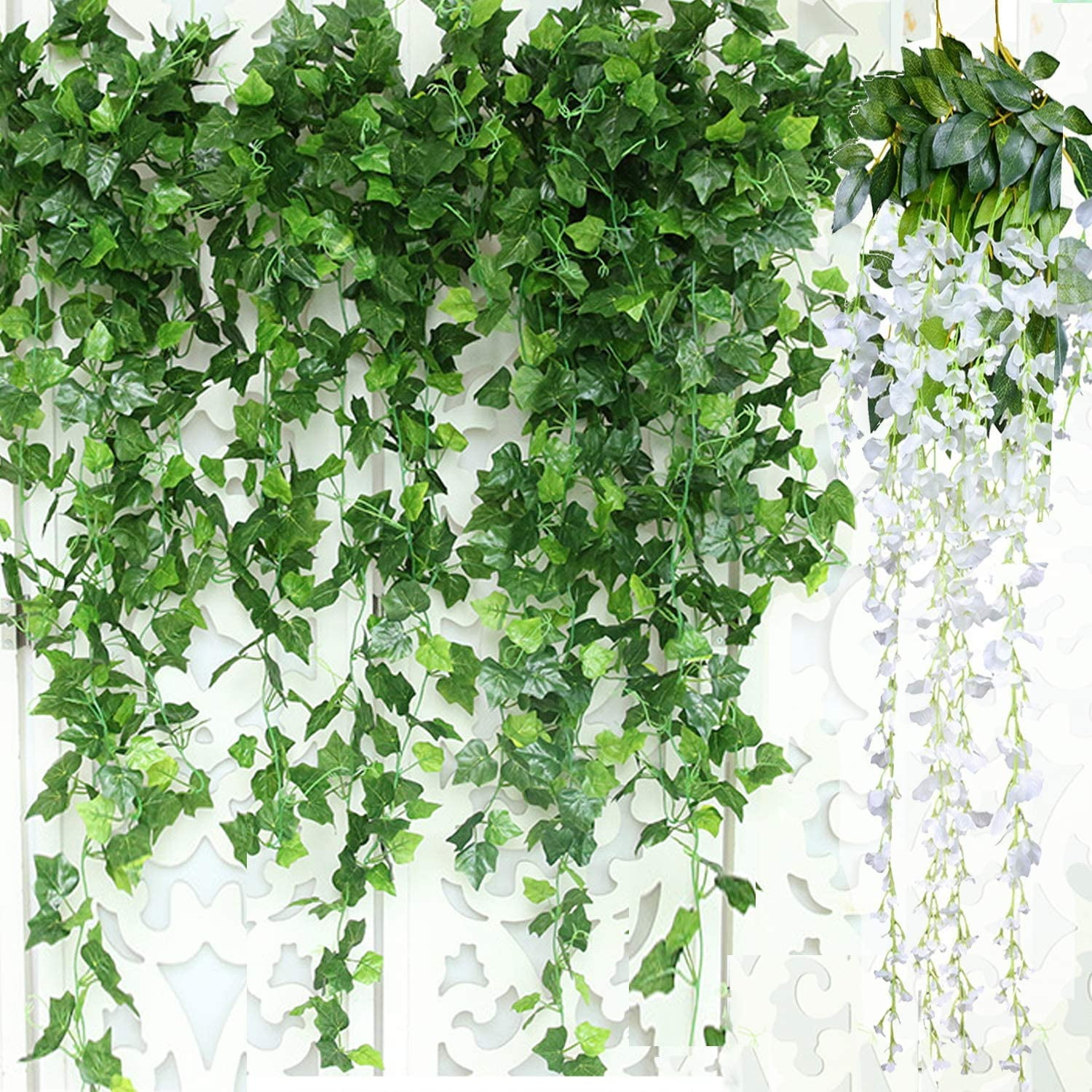 12Pack Hanging Ivy Vine Plant Silk Leaf Garland Leaves Home Wedding Garden Decor 
