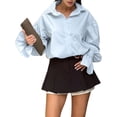 thumbnail image 2 of Women French Turn-Down Collar Button Placket Long Sleeve Elegant Layering Commuter Blouse Blue M, 2 of 8
