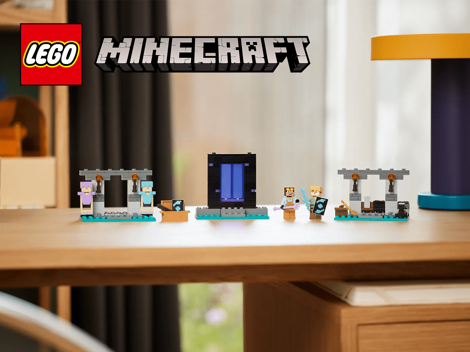 LEGO Minecraft 21252 The Armory Building Set – 203-Piece Block Kit with Alex & Armorsmith Figures, Weapons, Forge & Nether Portal