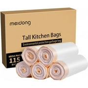 Trash Bags, Meidong Garbage Bag 13 Gallon Large Kitchen Drawstring Strong Bag, 5 Rolls/115 Pieces, White