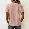 thumbnail image 4 of Women's Stripe Button V-Neck Fashion Casual T-Shirt Short Sleeve Regular Fit Spring Summer Daily Top Pink XL, 4 of 4