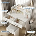 thumbnail image 3 of BouPower Vanity Desk with LED Lights Mirror & Power Outlet,Makeup Vanity Table Set with Storage Drawers & Stool, Dressing Table for Women Girls Bedroom, 3 of 6