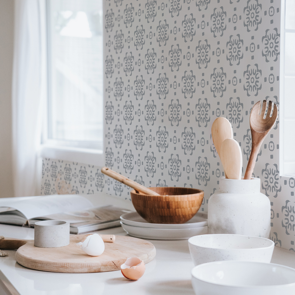Tempaper Decorative Tile Grey Peel and Stick Wallpaper, 20.5" x 16.5'