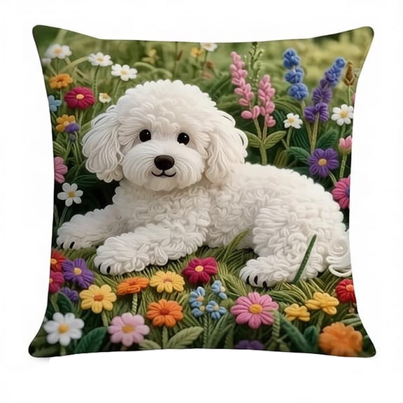 Wozhuo Dog Pillow Cover Spring Cute Embroidery Soft Throw Cover for Sofa Bedroom Decor