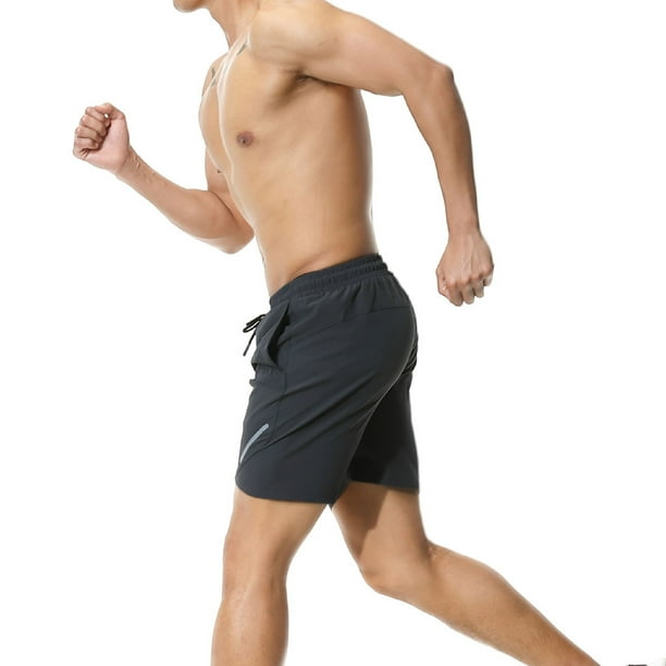 Pantalones cortos para correr para hombre pantalones de secado rapido con bolsillo con cremallera pantalones deportivos transpirables ropa de Prendas para la parte inferior del cuerpo gris negro SG Qa...