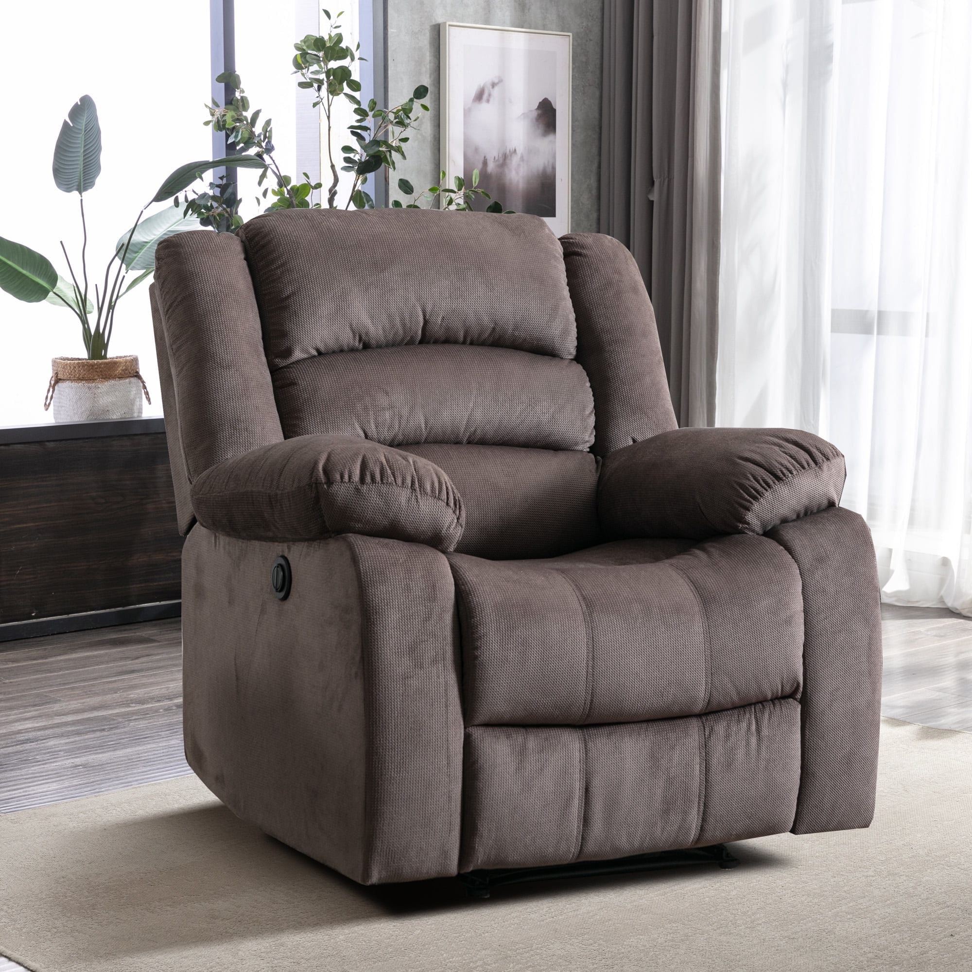 Bonzy Home Power Recliner Chair for Big and Tall，Single Sofa for Living Room Chair，Brown
