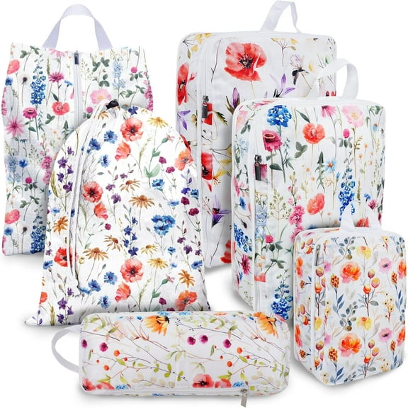 Compression Packing Cubes for Suitcases, 6 Set Travel Luggage Organizer Bags, Lightweight Waterproof Smell Proof Floral Packing Cubes as Travel Accessories for Women