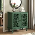 thumbnail image 3 of Atumcto Vintage Accent Sideboard Storage Cabinet, 2-Door Display Cabinet with Symmetrical Floral Carved Design, Adjustable Shelf & Solid Wood Legs for Living Room or Entryway, Antique Green, 3 of 14