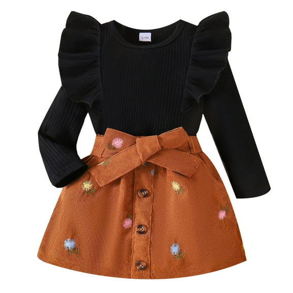 newwalpole Toddler Girl Plaid Outfits Fall Winter Clothes Girls Knit Ribbed Shirt Tops Plaid Skort Holiday Picture Day Outfit Black for Size 4-5 Years